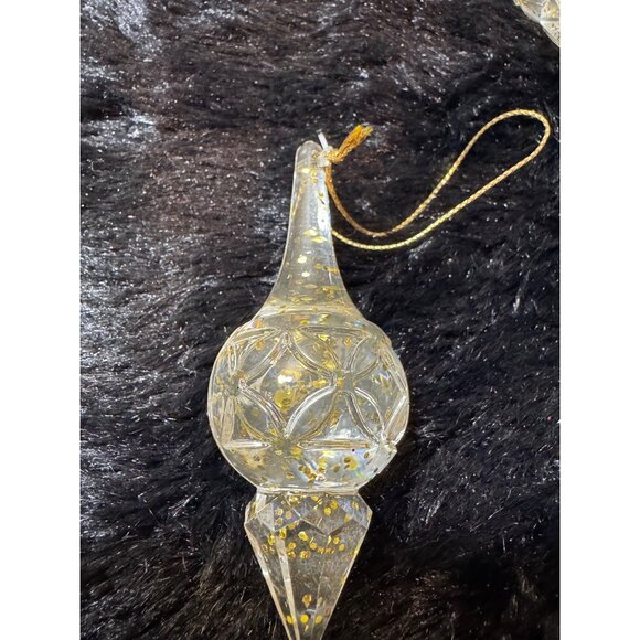 Vintage Acrylic Teardrop Ornament With Gold Flakes Set Of 6 - Picture 2 of 5